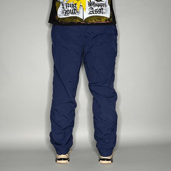 Vintage 90s Reebok Track Pants Mens L Baggy Wide Navy Blue White Sweatpants - Picture 3 of 4